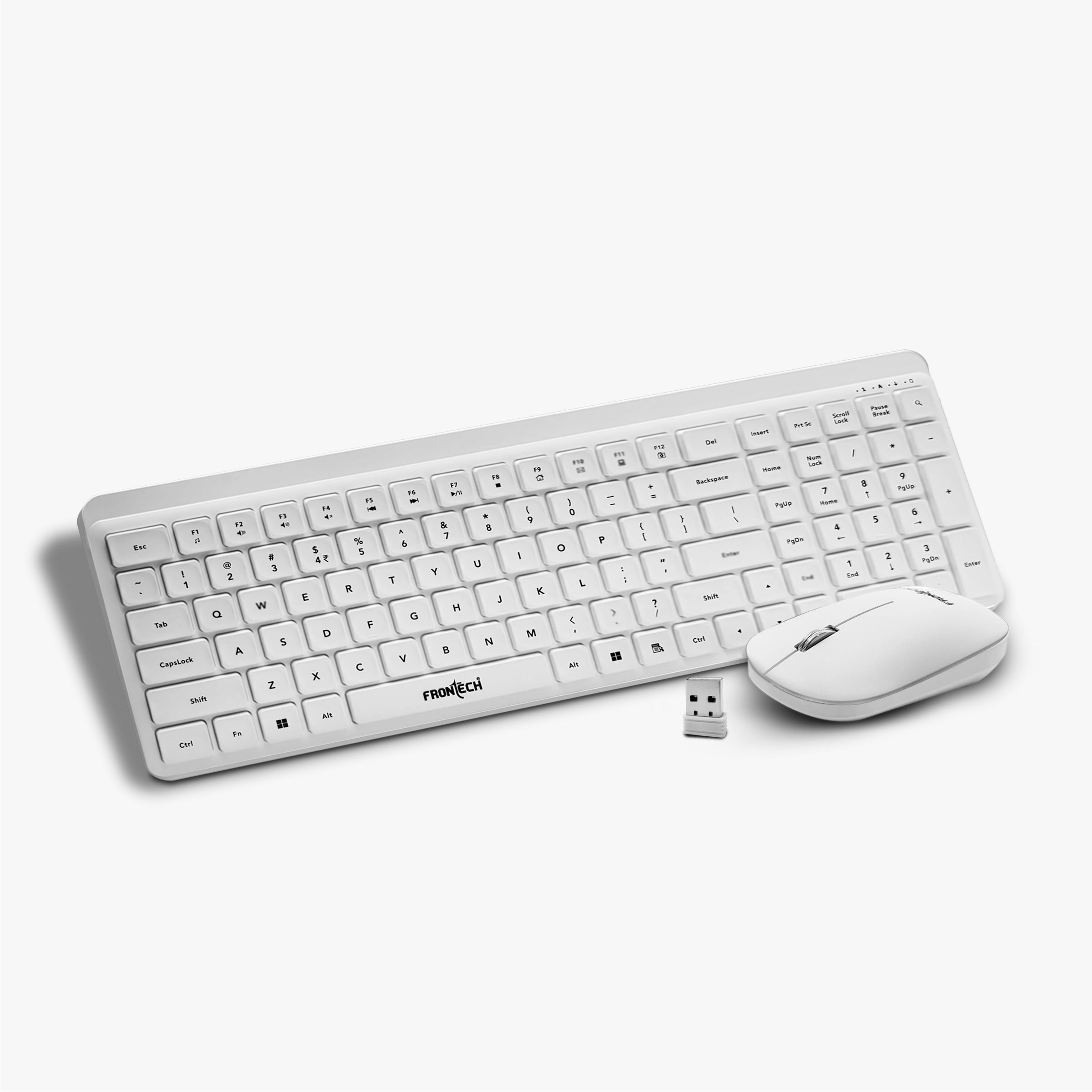 Frontech Wireless Keyboard & Mouse Combo–2.4GHz, 106 keys, 3200 DPI mouse, power-saving design, 3-year warranty, White (KB-0030P) Frontech Wireless Keyboard & Mouse Combo–2.4GHz, 106 keys, 3200 DPI mouse, power-saving design, 3-year warranty, White (KB-0030P)